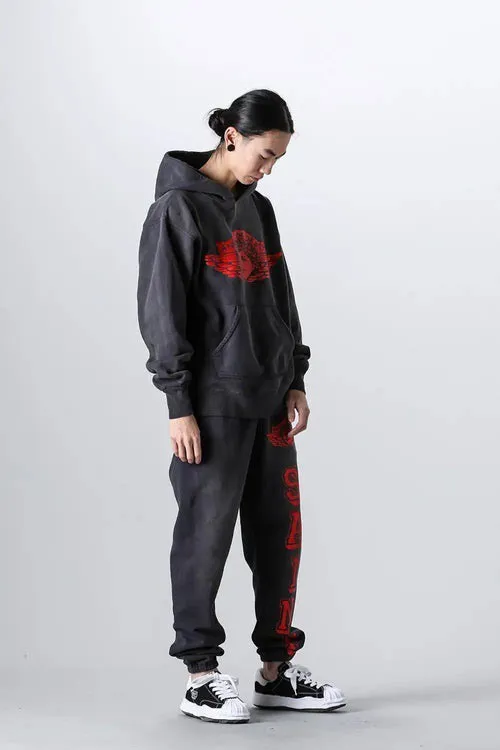 SAINT Mxxxxxx ANGEL SWEAT PANTS/BLK Angel Reborn Crack Print Distressed Sweatpants, Washed Black S-XL Assute Dyeing, Full Spray Fade, Heavy Fermentation Washing, Made with NEW VINTAGE Texture, Four Needles and Six Threads from the Factory, Boneless Patchwork, More Comfortable to Wear, Genuine Level Crack Print/Accessories Restored
